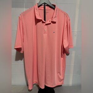 Crown & Ivy Men's Orange and White Striped Polo Shirt Size X-Large Poly/Spandex